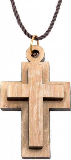 Halskette Olivenholz 3D-Kreuz, Kreuz auf Kreuz