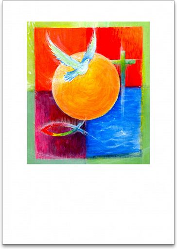 Taube-Sonne-Fisch-Kreuz, Schmuckschein Einlegeblatt A4 mit individuellem Eindruck