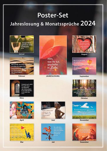 JL 2024 - Monatssprüche Poster-Set, Querformat A4, mit Mappe + Jahreslosung
