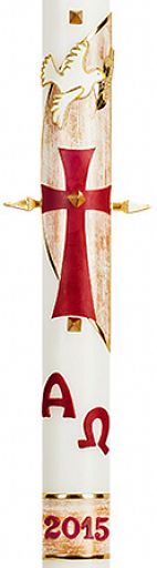 Große Osterkerze 10x80 cm, Kreuz mit Taube und Alpha-Omega