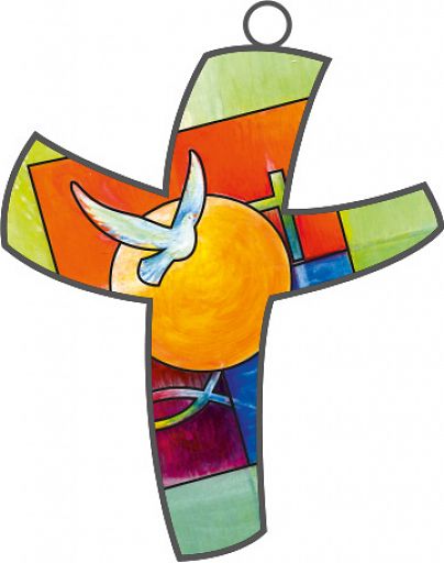 Farbkreuz mit christlichen Symbolen, Bahlinger Taufmotiv