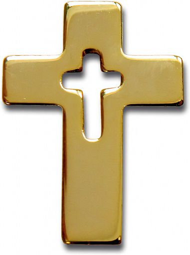Anstecker, Kreuz im Kreuz, gold