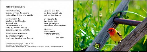 Leipziger Karte: Singvogel mit individuellem Eindruck