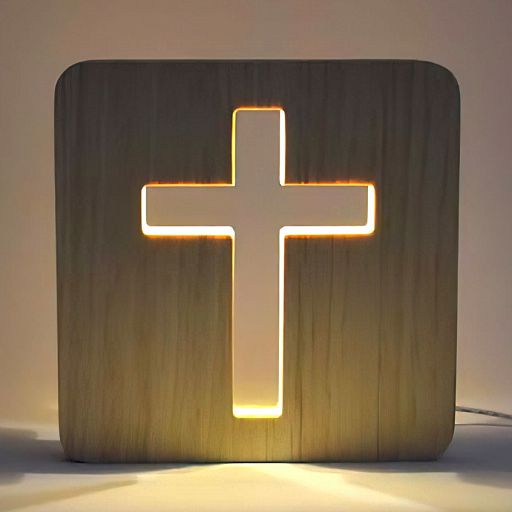 LED Holzschnittlampe, Kreuz