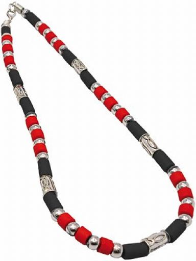 Kette, Halskette mit Perlen rot/schwarz