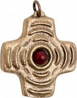 Kreuz Bronze „Strahlen“ mit rotem Schmuckstein
