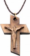 Halskette Olivenholz 3D-Kreuz, Jesus