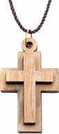 Halskette Olivenholz 3D-Kreuz, Kreuz auf Kreuz