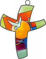 Farbkreuz mit christlichen Symbolen, Bahlinger Taufmotiv